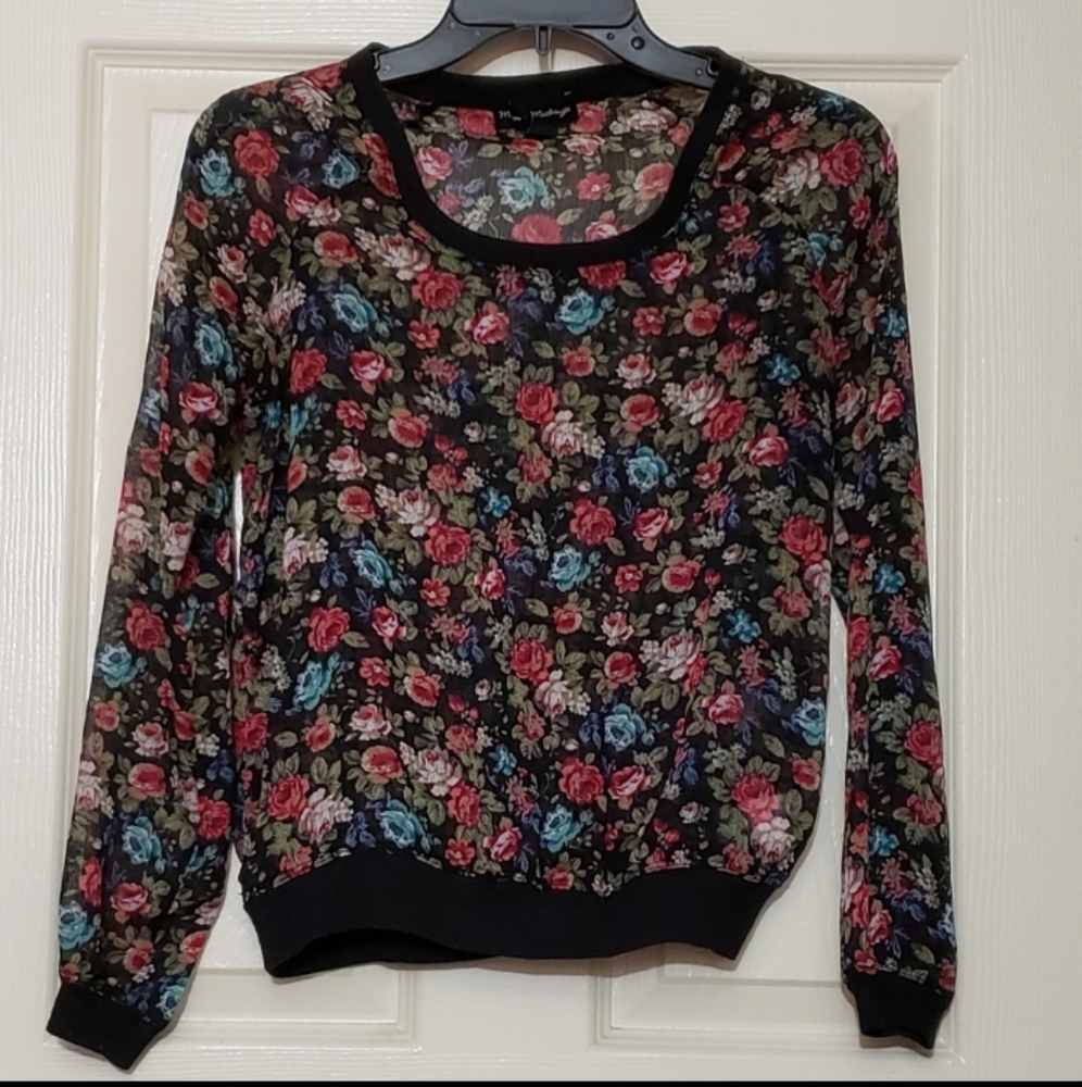 Women's floral print top Blouse Top Black Blue Red